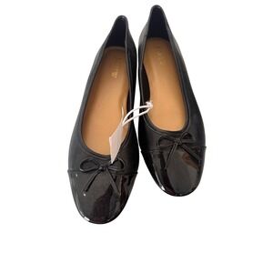 J.Crew Womens Black Leather Cap Toe Bow Ballet Flats  Size 8.5 NEW